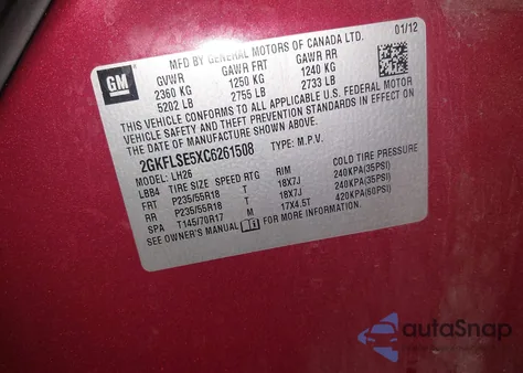 2012 GMC Terrain Sle-2 z USA, uszkodzony, nr VIN 2GKFLSE5XC6261508